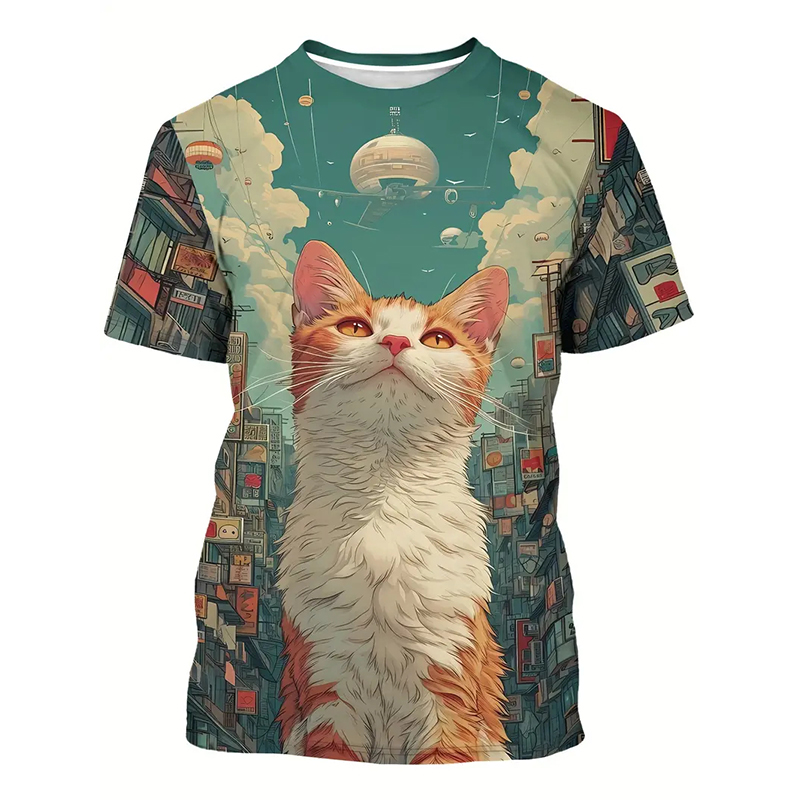 Cat Pattern Funny T-shirt Men' - Popular Anime Merchandise 评论和价格